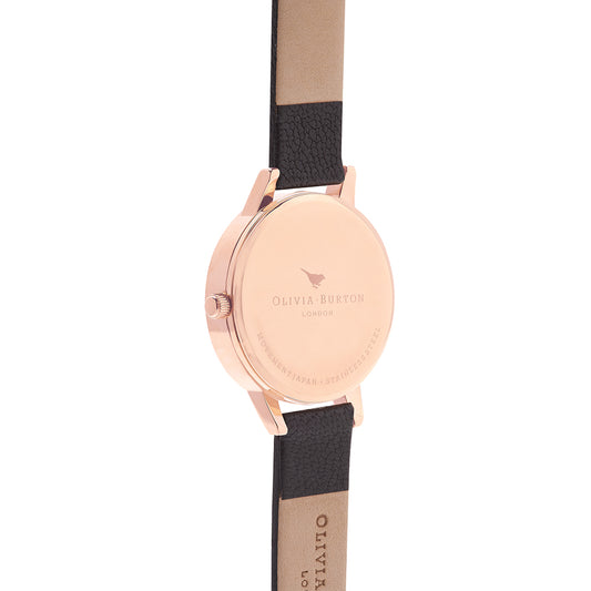 Olivia Burton Black Sunray Rose Gold Watch