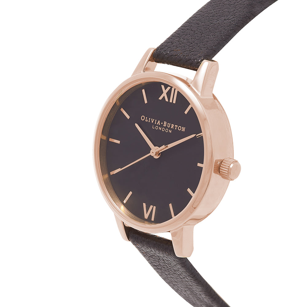 Olivia Burton Black Sunray Rose Gold Watch