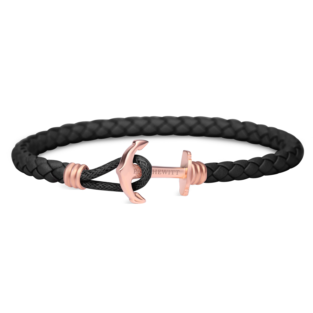 Paul Hewitt Phrep Lite Leather Rose Gold / Black Bracelet - M