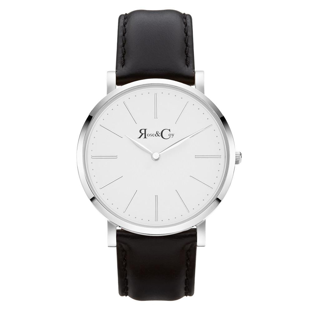 Rose & Coy Pinnacle Ultra Slim 40mm Silver | Black Leather Watch