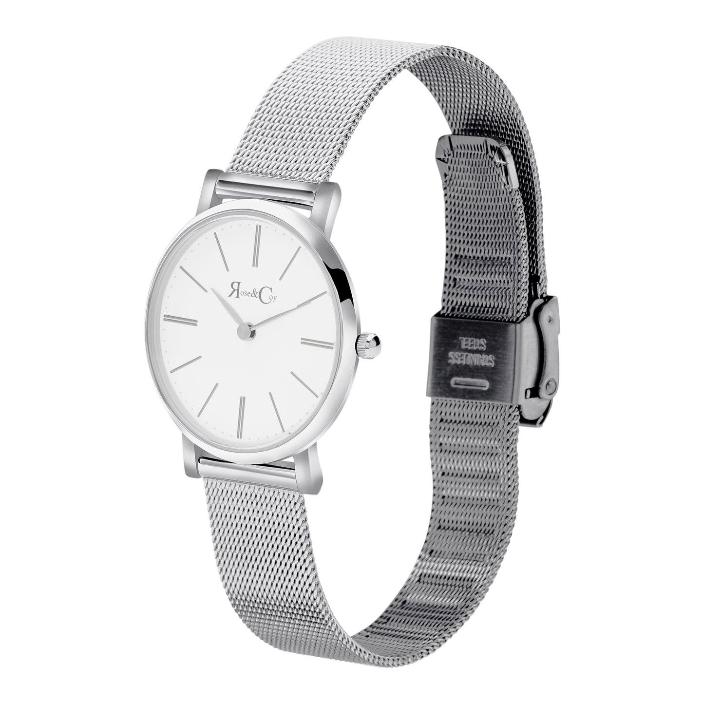 Rose & Coy Petite Pinnacle Ultra Slim 30mm Silver | Mesh Strap Watch