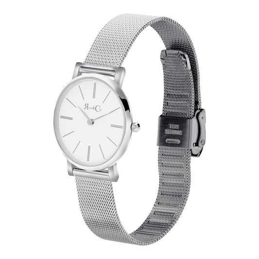 Rose & Coy Petite Pinnacle Ultra Slim 30mm Silver | Mesh Strap Watch