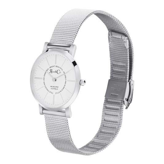 Rose & Coy True friends 30mm Silver | Mesh Strap Watch