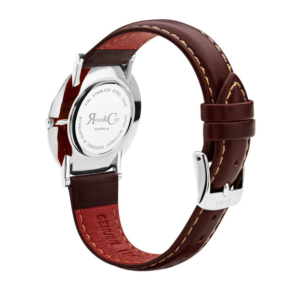 Rose & Coy Mini Pinnacle Ultra Slim 34m Silver | Dark Brown Watch