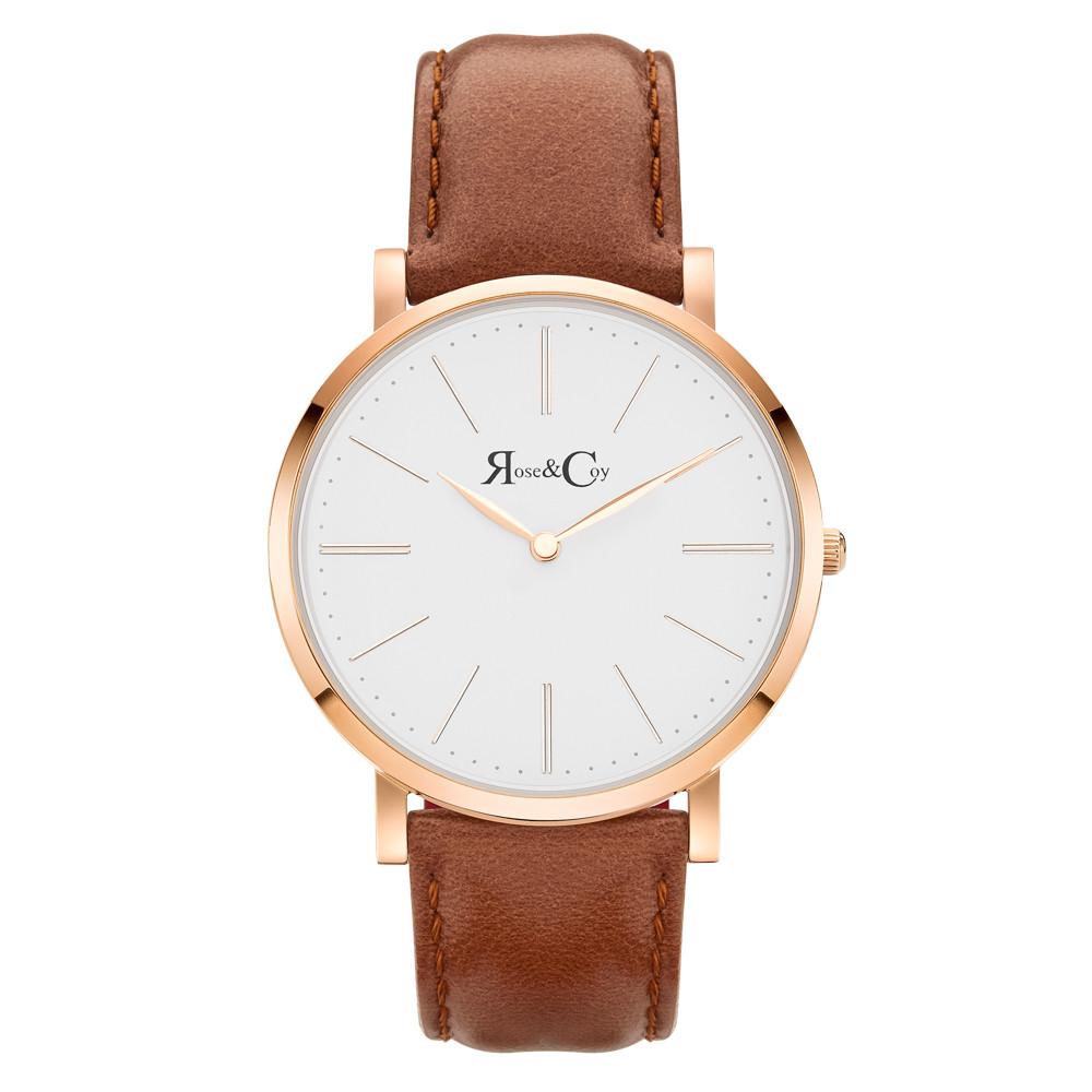 Rose & Coy Pinnacle Ultra Slim 40mm Rose Gold | Brown Leather Watch