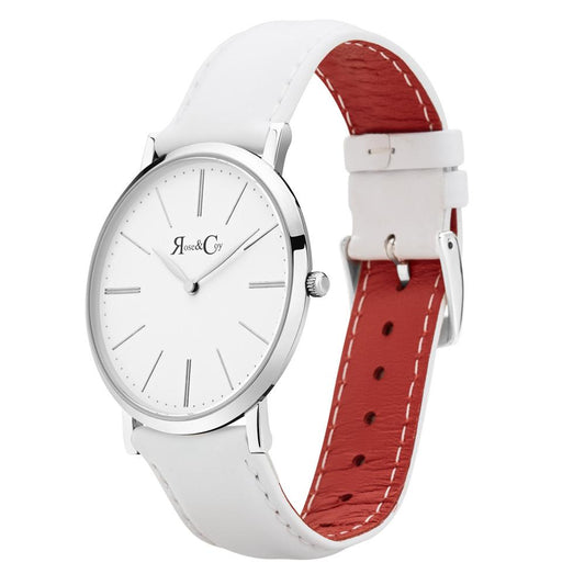 Rose & Coy Pinnacle Ultra Slim 40mm Silver | White Leather Watch