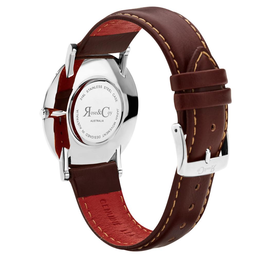 Rose & Coy Pinnacle Ultra Slim 40mm Silver | Dark Brown Leather Watch