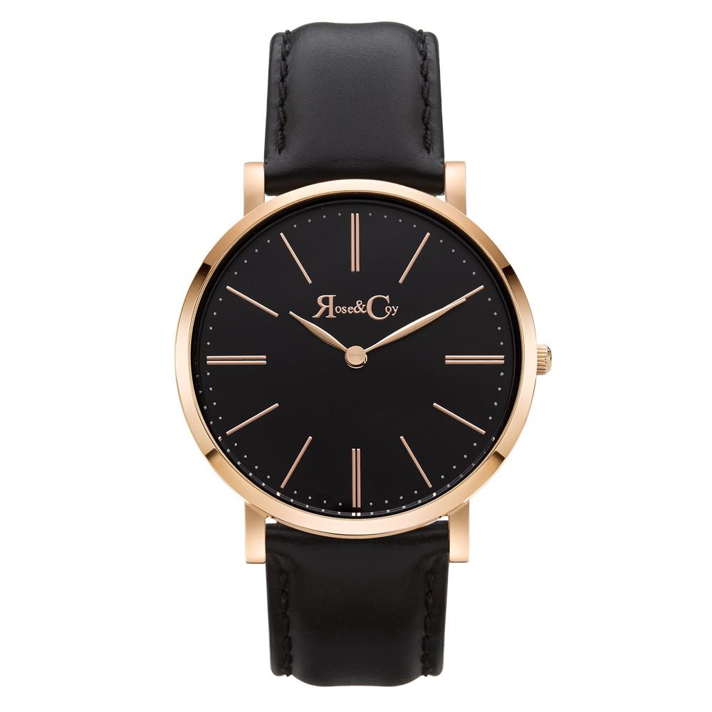 Rose & Coy Pinnacle Ultra Slim 40mm Rose Gold | Black Leather | Black Dial Watch