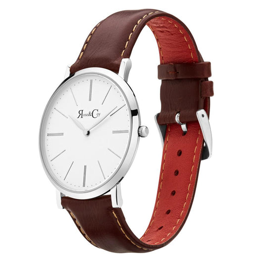 Rose & Coy Pinnacle Ultra Slim 40mm Silver | Dark Brown Leather Watch