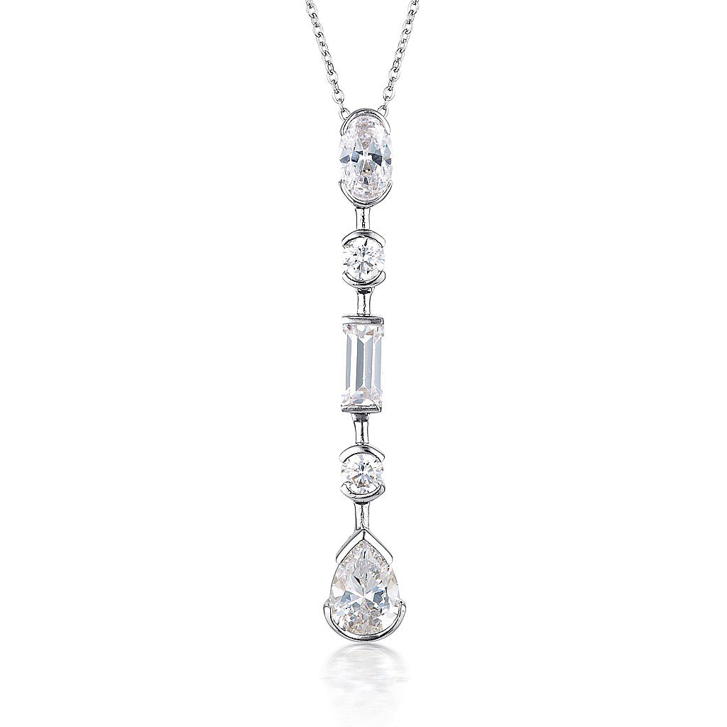 MOSAIC LONG DROP SILVER PENDANT