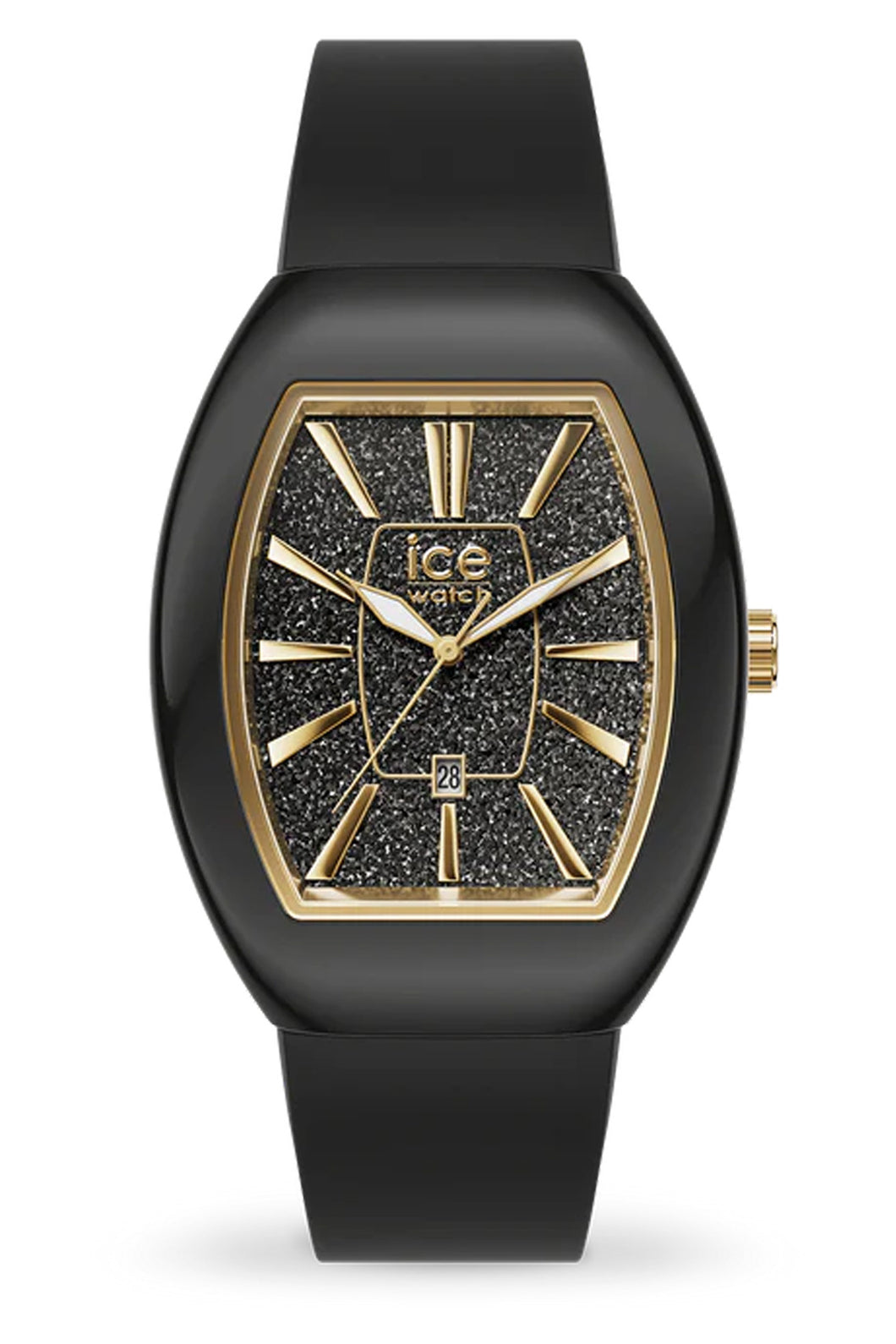 Ice Boliday Dome Black Glitter Gold Small Watch