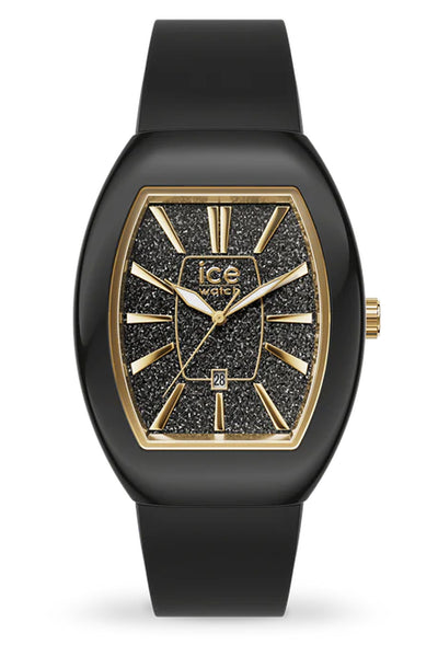 Ice Boliday Dome Black Glitter Gold Small Watch