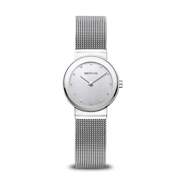 Bering Classic Polished Silver Mesh Swarovski Watch