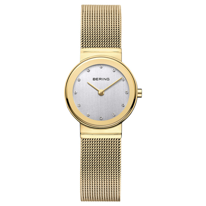 Bering Classic Polished Gold Mesh Swarovski Watch