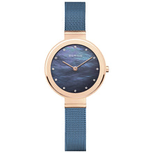 Load image into Gallery viewer, Bering Classic 28mm Rose Gold Blue Milanese Strap Watch