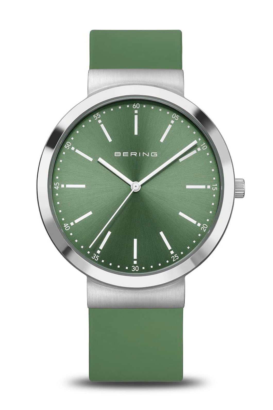 Bering Gents 41mm Green Dial Green Silicon Strap Watch