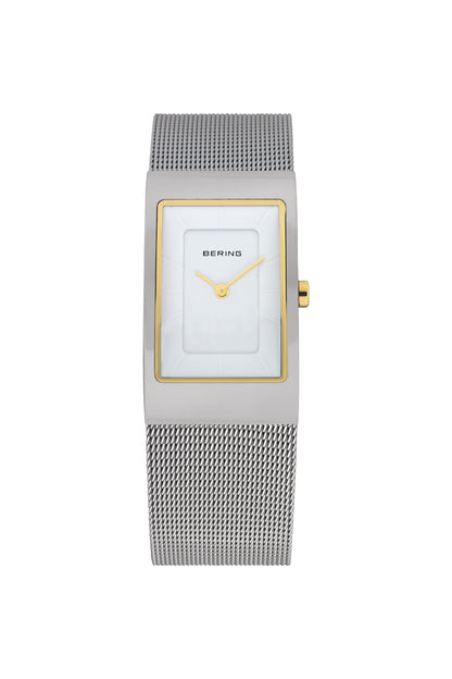 Bering Classic 38mm Polished White Dial Silver Stainless Steel Mesh Strap Watch