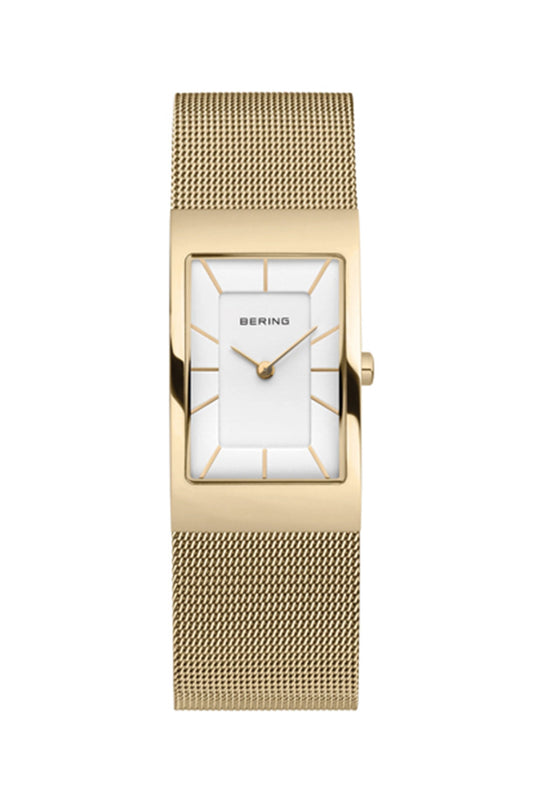 Bering Classic 38mm Polished Gold Gold Dial Stainless Steel Mesh Strap Watch