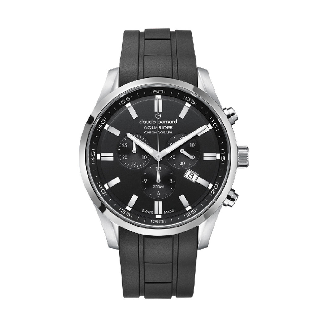 Claude Bernard Aquarider Silver Case Black Chronograph