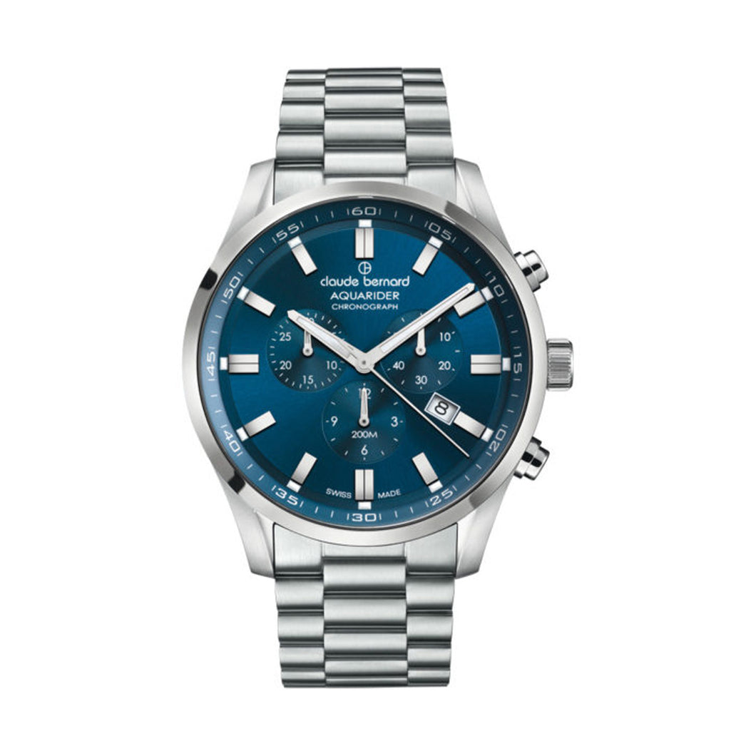 Claude Bernard Aquarider Blue Dial Silver Chronograph