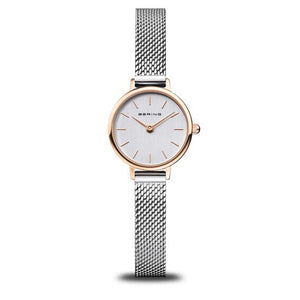 Bering Classic 26mm Rose Gold Silver Milanese Strap Watch