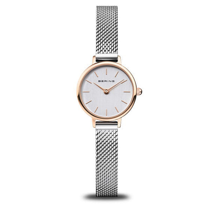 Bering Classic 26mm Rose Gold Silver Milanese Strap Watch