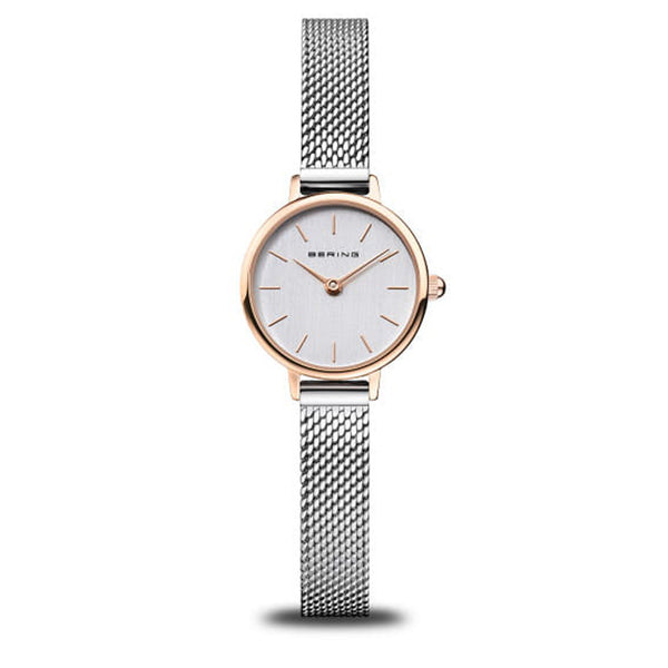 Bering Classic 26mm Rose Gold Silver Milanese Strap Watch