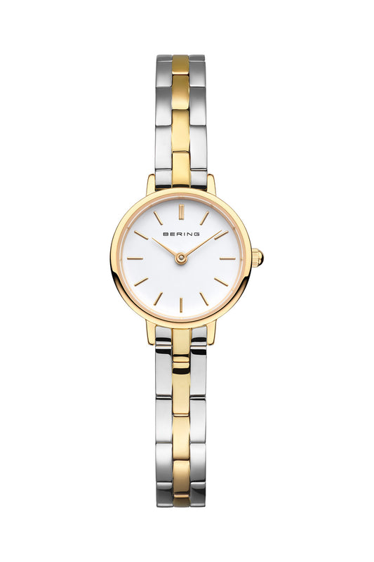 Bering Classic Ladies 26mm White Dial Two Tone Metal Strap Watch