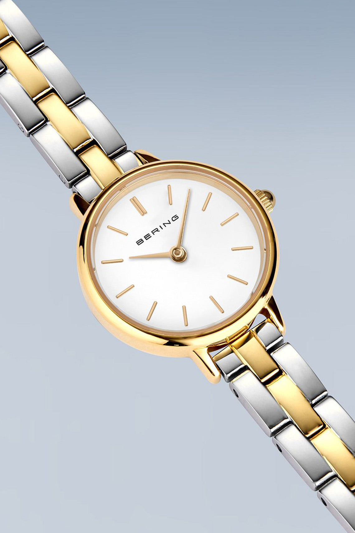 Bering Classic Ladies 26mm White Dial Two Tone Metal Strap Watch