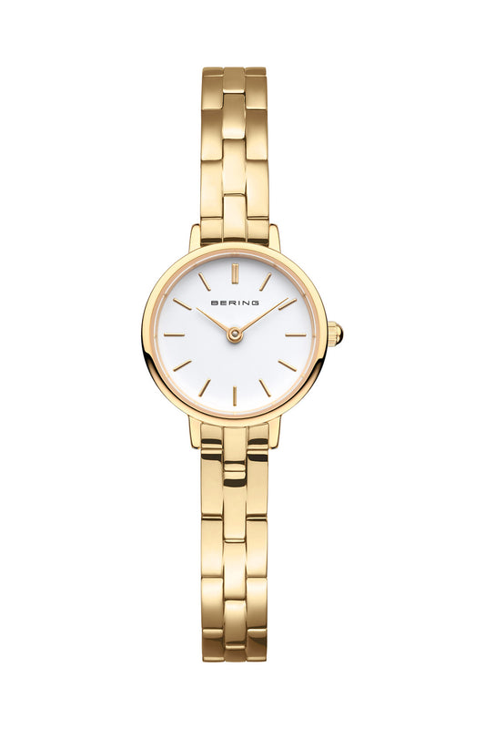 Bering Classic Ladies 26mm White Dial Gold Strap Watch