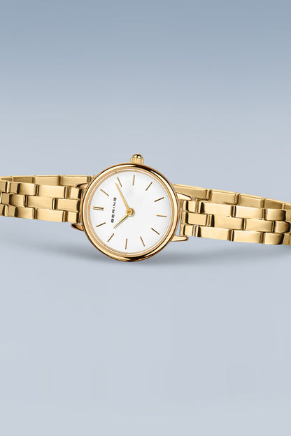 Bering Classic Ladies 26mm White Dial Gold Strap Watch