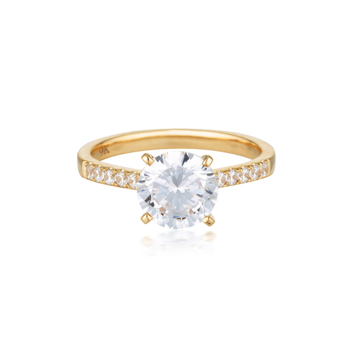 GEORGINI GOLD ROUND BRILLIANT CUT 2CT MOISSANITE ENGAGEMENT RING IN 9CT YELLOW GOLD