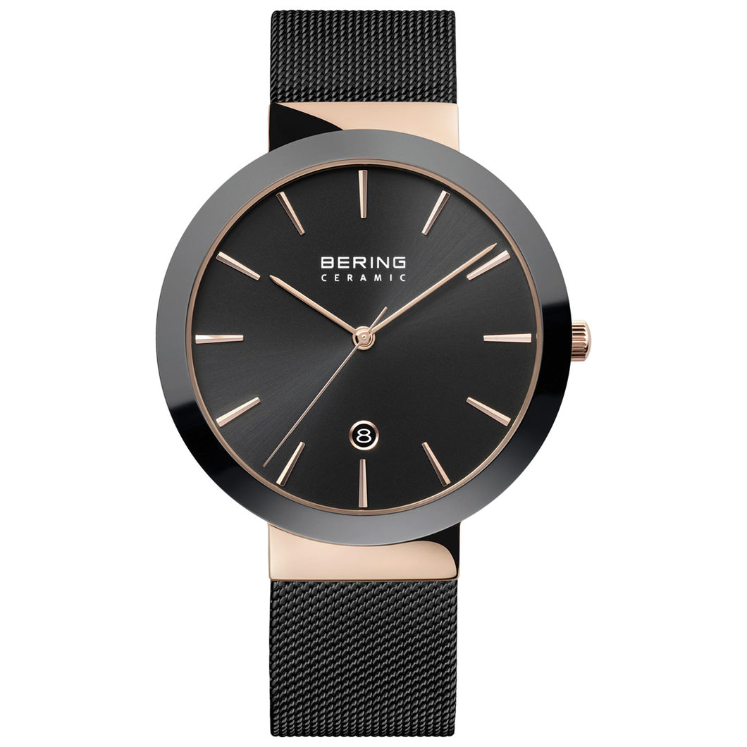 Bering Ceramic Polished Rose Gold Black Watch