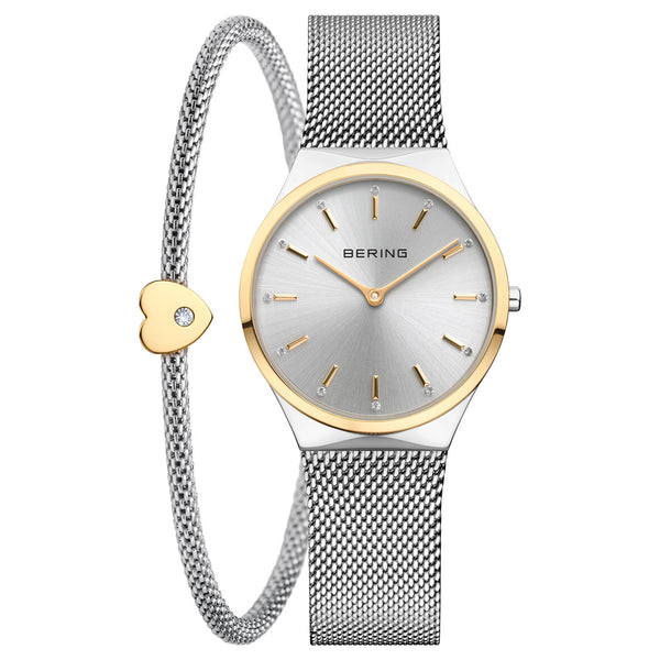 Bering Classic Gift Set 31mm Gold Silver Stainless Steel Strap with matching Bracelet Watch