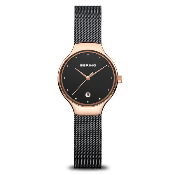 Bering Classic 26mm Rose Gold Black Milanese Strap Watch