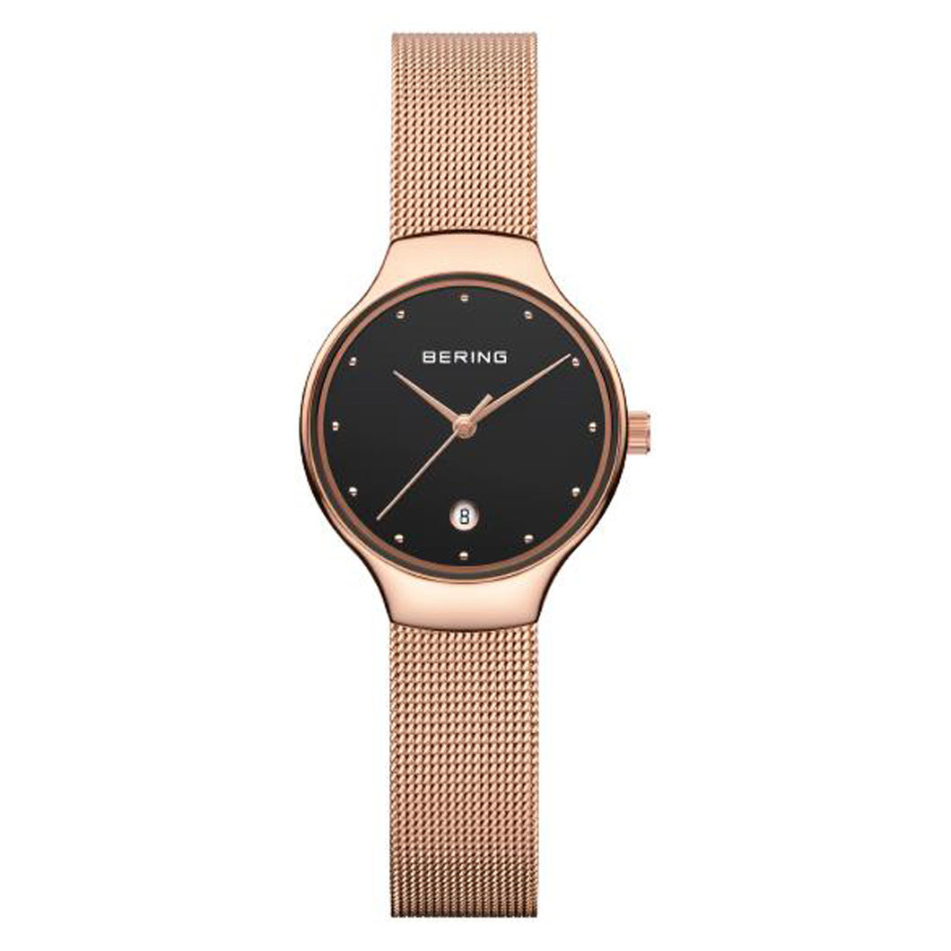 Bering Classic Polished Rose Gold Mesh Watch