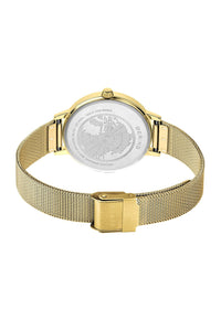 Bering Classic Ladies 34mm Round Gold Case Gold Mesh Strap Watch