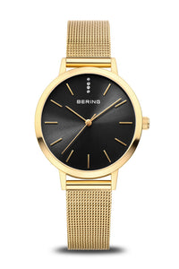 Bering Classic Ladies 34mm Round Gold Case Gold Mesh Strap Watch