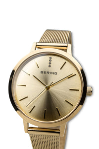 Bering Classic Ladies 34mm Round Rose Gold Case Grey Mesh Stra Watch