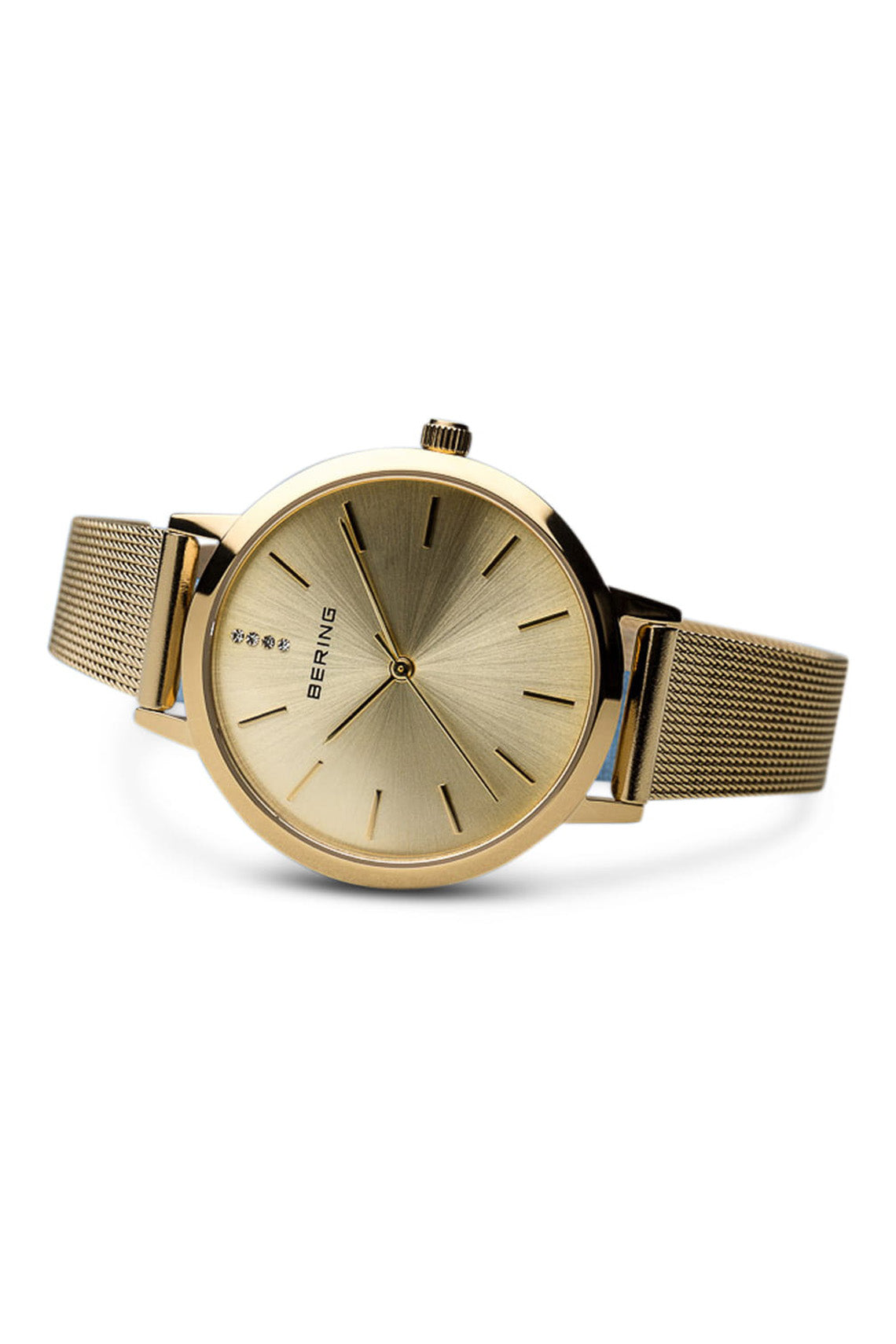 Bering Classic Ladies 34mm Round Rose Gold Case Grey Mesh Stra Watch