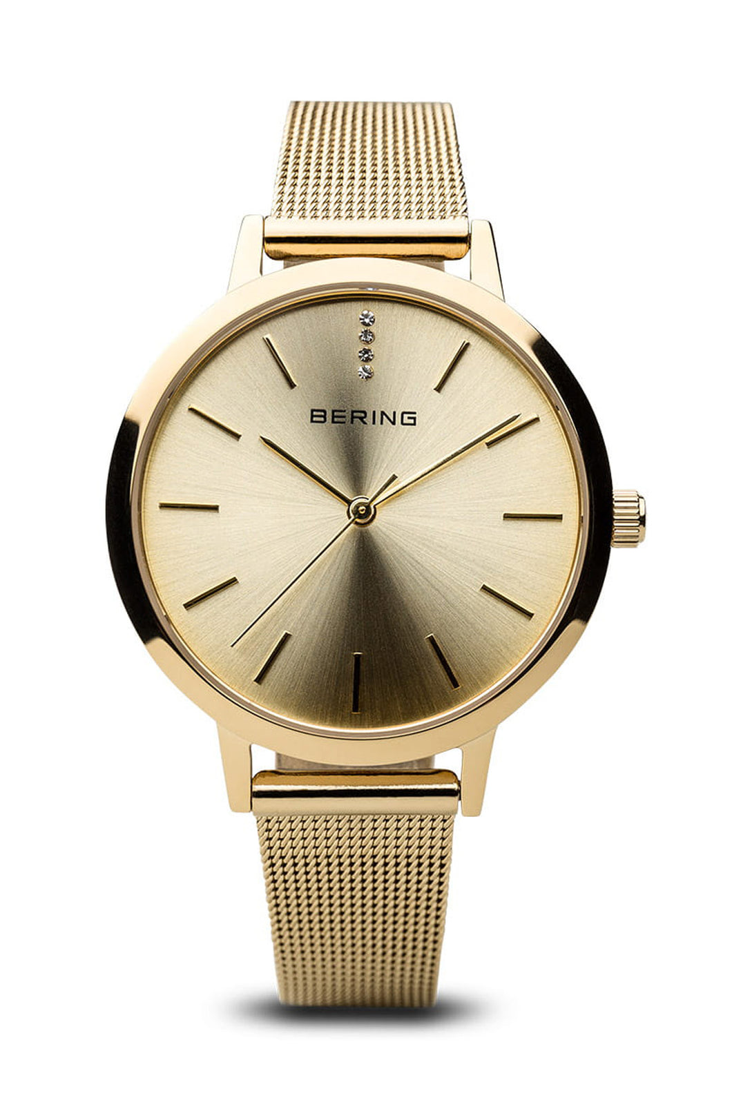 Bering Classic Ladies 34mm Round Rose Gold Case Grey Mesh Stra Watch