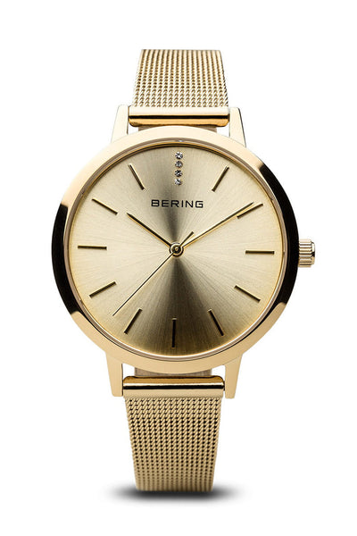 Bering Classic Ladies 34mm Round Rose Gold Case Grey Mesh Stra Watch