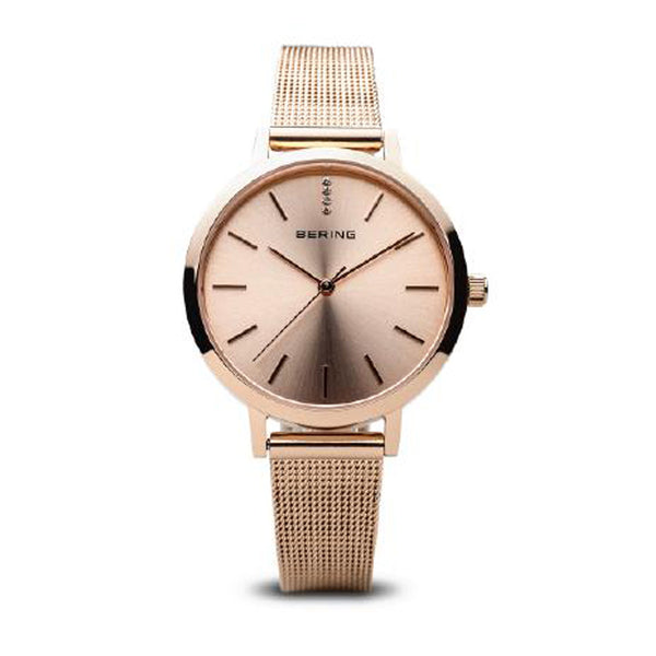 Bering Classic Polished Rose Gold 34mm Mesh Watch