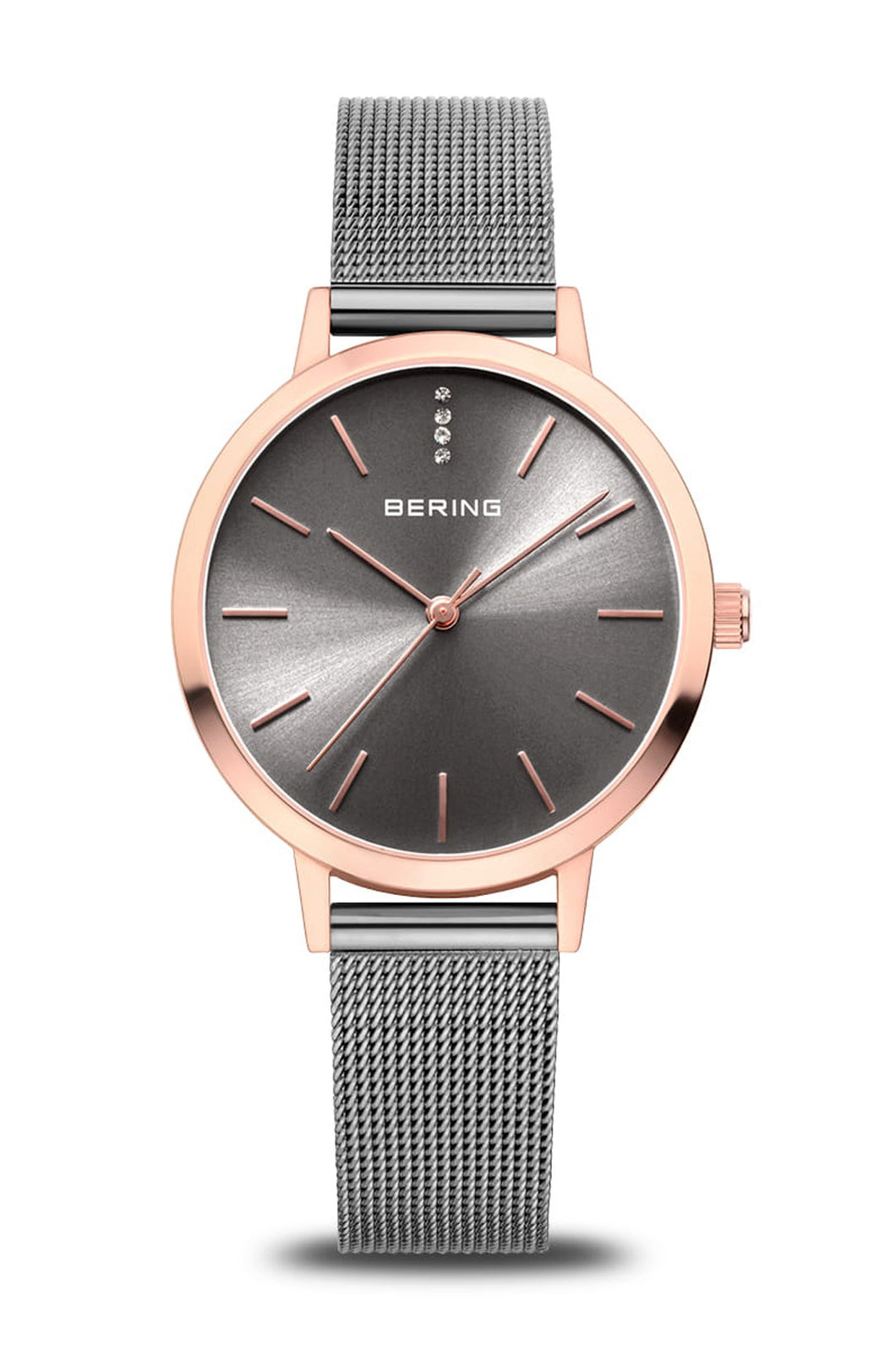 Bering Classic Ladies 34mm Round Rose Gold Case Gold Mesh Strap Watch