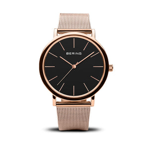 Bering Classic 36mm Black Rose Gold Milanese Strap Watch