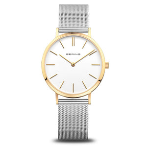 Bering Classic 34mm Polished Gold Case and Silver Strap Watch