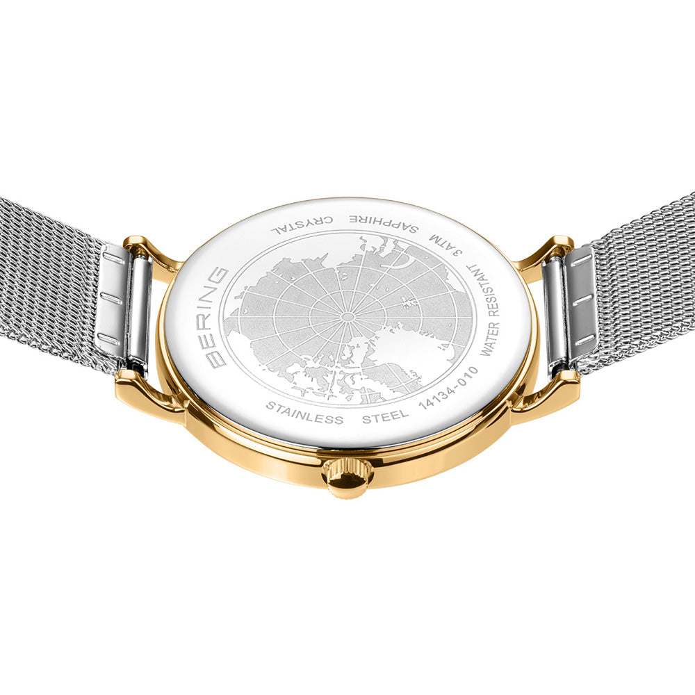 Bering Classic 34mm Polished Gold Case and Silver Strap Watch