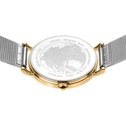 Bering Classic 34mm Polished Gold Case and Silver Strap Watch