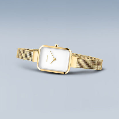 Bering Petite Square 35mm Gold Milanese Strap Watch