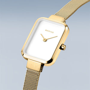 Bering Petite Square 35mm Gold Milanese Strap Watch